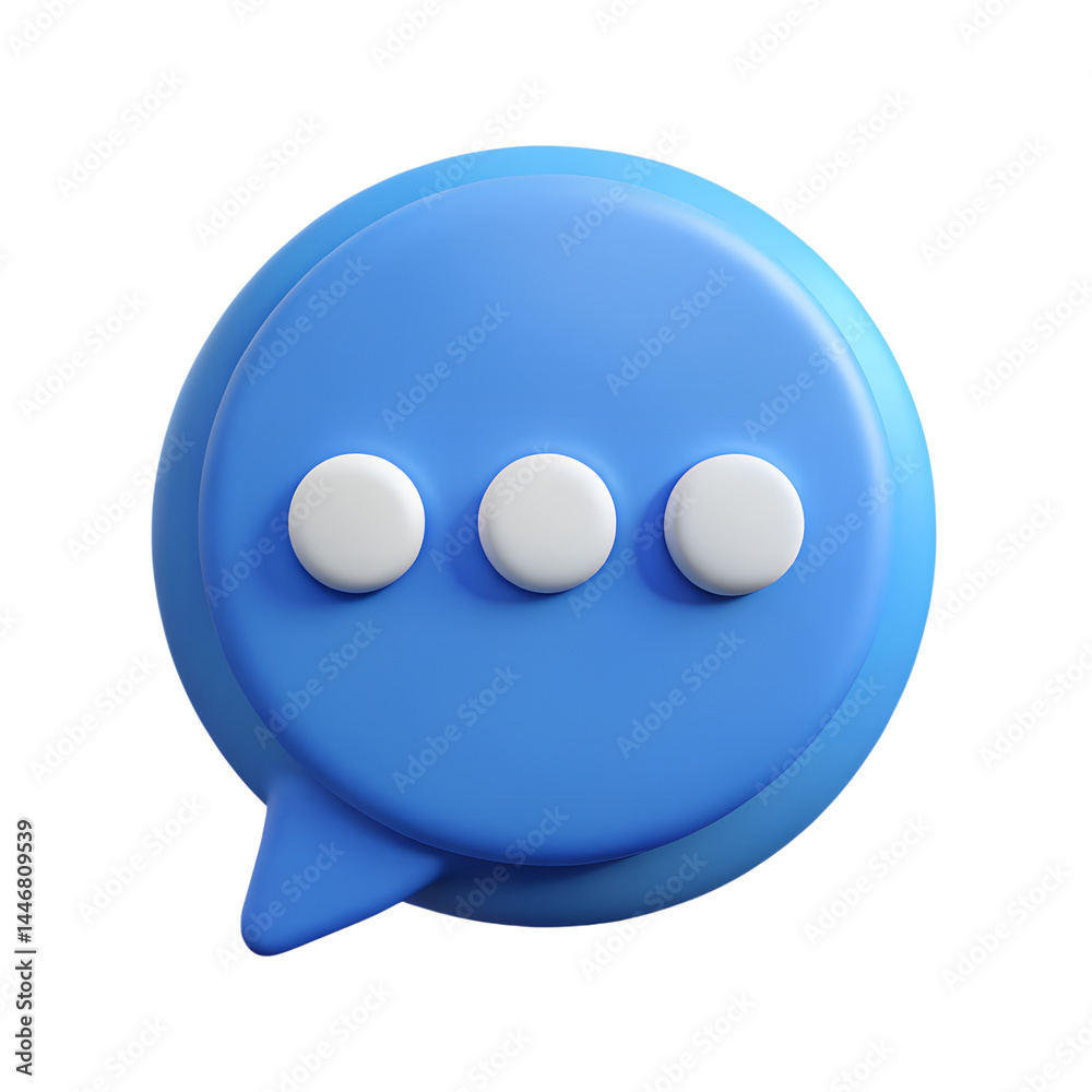 Poster blue 3d speech bubble with loading dots high quality 3d rendering icon isolated on background