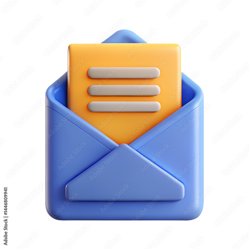 Poster blue envelope with message icon in yellow and gray high quality 3d rendering icon design element