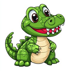 Cute Green Baby Crocodile Cartoon Illustration