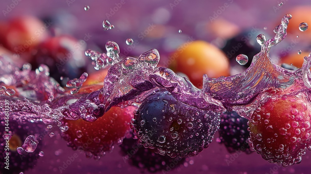 Poster delicious vibrant fruits splashing in water creating a refreshing summer scene