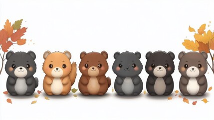 Naklejka premium Cute cartoon bears in autumnal scene.