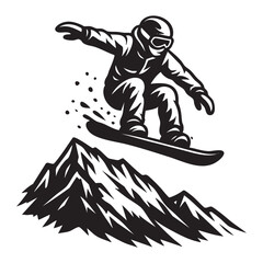 Snowboarder jumping off mountain ridge vector illustration