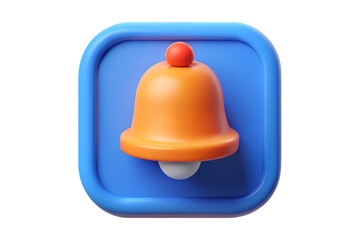 Fototapeta premium High quality 3d rendering icon displaying notification bell on a blue square background providing a reminder symbol,with a background
