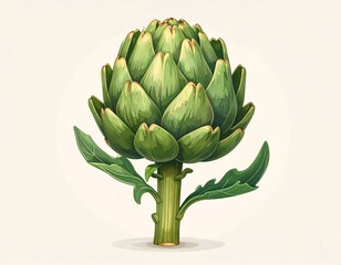 Fototapeta premium Fresh artichoke with leaves isolated on white background. Perfect for culinary, health, or botanical designs.