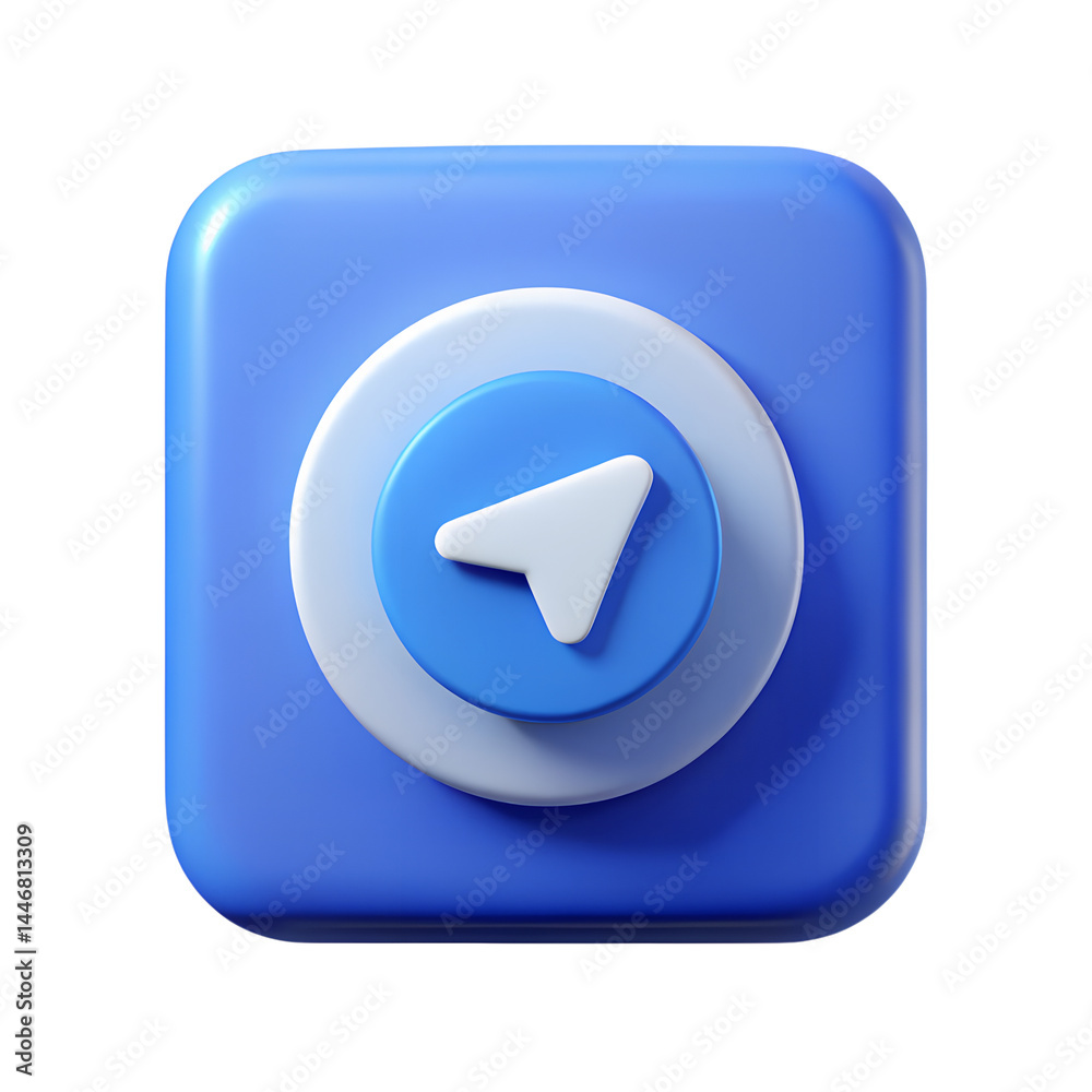 Poster high quality 3d rendering icon of a navigation pin on a blue app button for online service providers