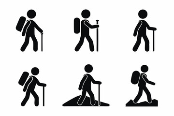 set of Man Travel With The Walking icon silhouette vector illustration
