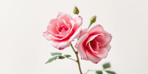 Delicate pink rose blossoms, meticulously cut out against a clean background, greeting card, element