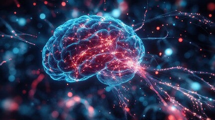 illuminated human brain with intricate neural network showcasing intelligence memory and cognitive function in a technological depiction