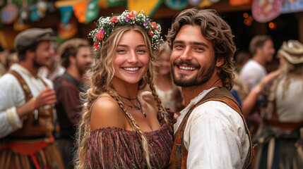 Obraz premium Couple smiles at festival