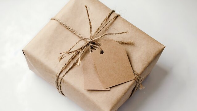 Brown paper package tied with string