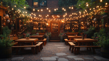 Fototapeta premium Cozy outdoor patio at night