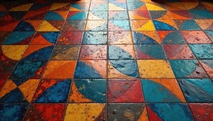 Geometric tile floor creating intricate design , geometric, surface, shape