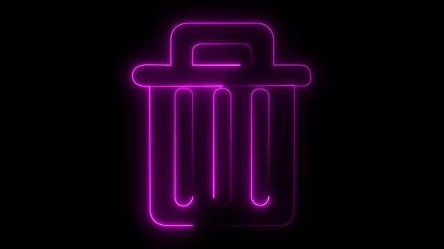 abas tract animation Delete icon glowing animation neon futuristic design, digital art style, dark trash can icon, glowing effect. 