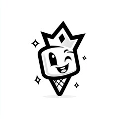 Cute, cartoon ice cream on a cone, wearing a crown.