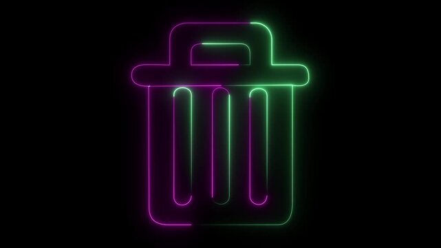 abas tract animation Delete icon glowing animation neon futuristic design, digital art style, dark trash can icon, glowing effect. 