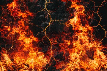 Obraz premium Fiery abstract pattern with vibrant orange and black tones.