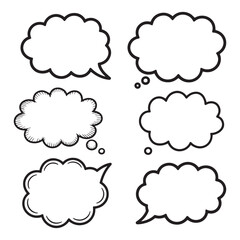 Vector speech bubble set with cartoon cloud shapes for comic communication. Set of Speech and Thought Bubble Icons, Vector Conversation Elements