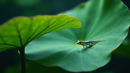 Fototapeta premium Intricate Macro World: Tadpole Meets Lily Pad Veins