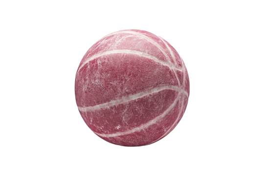 Stylized,  isolated  red basketball  with  pale white lines,  set against a peach-colored backdrop in a visually arresting composition.