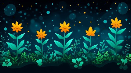 Stylized floral illustration with glowing bokeh lights