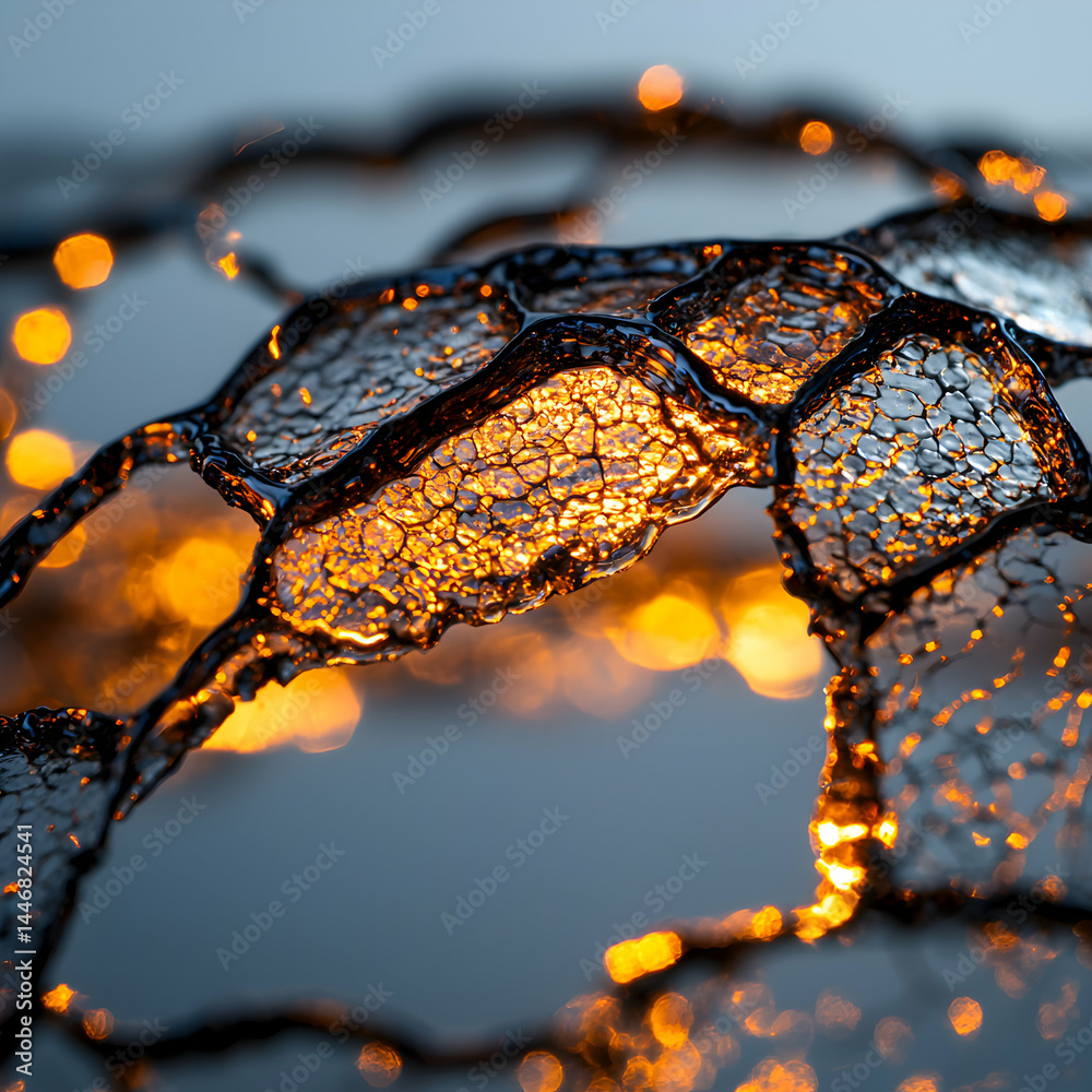 Poster abstract close-up of a luminous material with cellular structures. ideal for scientific visualizatio