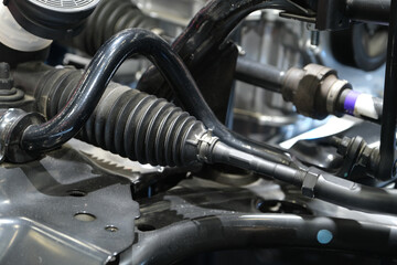 Drive system in electric cars. electric system of car front driving axle in the car. elements of the steering system