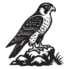 Obraz premium Falcon perched on rocky outcrop vector illustration