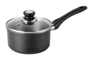 Modern saucepan with glass lid for cooking on transparent background