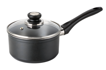 Modern saucepan with glass lid for cooking on transparent background