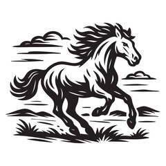 Obraz premium Wild horse running across open plains vector illustration