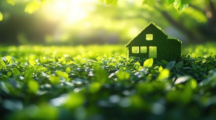 Eco-Friendly Living: A Green Home Symbol in a Verdant Natural Environment