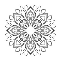 Traditional Sacred Mandala in Black and White Coloring Book Page