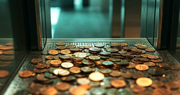 glass box with gold coins