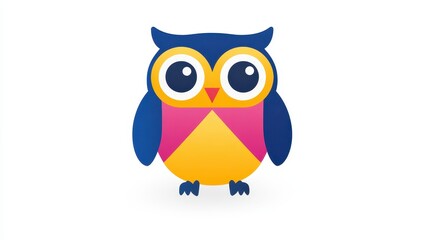Whimsical Pixel Art Owl Character with Vibrant Color Palette, Adorable Bird Illustration for Children's Designs, Cartoon Owl Icon Element Graphic Style
