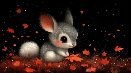 Adorable chinchilla autumn illustration captures the magical allure of fall with whimsical charm evoking cozy and heartwarming feelings illustration