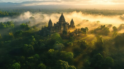 Aerial view of majestic structure in forest