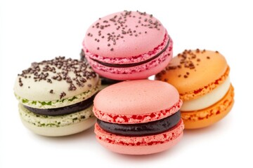 Obraz premium Colorful macaroons on white background , Generative AI