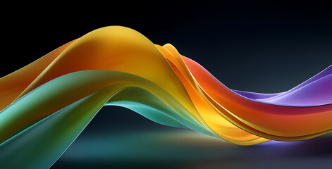 Abstract, fluid, and colorful shapes in the dark, a 3D rendering illustration on a black background with space for text or design. A modern art poster.Generative AI