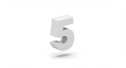 Isolated White Number Five - 3D Render