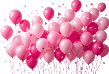 Pink balloons bunch on floor transparent PNG, isolated background cutout. Background copy space, balloon, festive, celebration, party, birthday graphic element 
