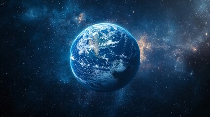 Detailed Earth In Dark Space With Stars