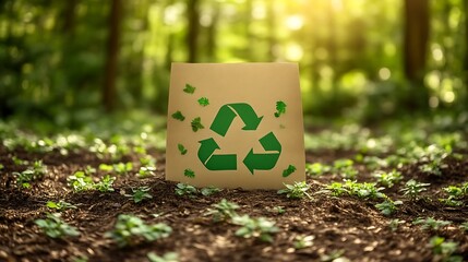 Recycled paper in forest, nature conservation