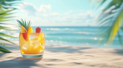 Refreshing tropical cocktail on a beach