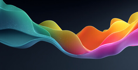 Abstract, fluid, and colorful shapes in the dark, a 3D rendering illustration on a black background with space for text or design. A modern art poster.Generative AI