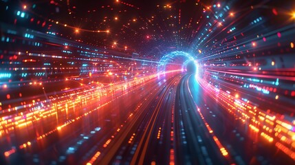 Naklejka premium Dynamic representation of digital network architecture database integration vibrant data stream glowing circuit pathway futuristic enterprise data management system cut out isolated transparent