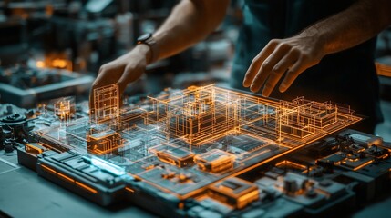 Engineer interacts with holographic city model