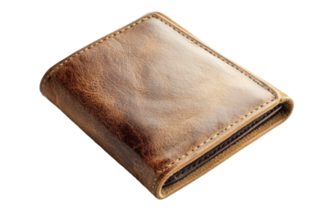 Tan leather bifold wallet, closed, with subtle stitching details.  Its simple design shows high quality craftsmanship.