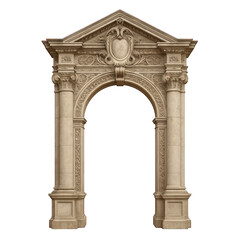 Fototapeta premium Richly decorated historic stone archway featuring classical columns and intricate relief carvings, a grand architectural form.