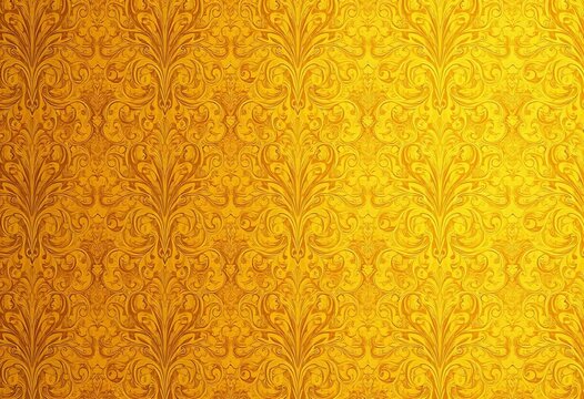 Fototapeta Intricate, swirling damask pattern background in muted gold tones, textile, filigree