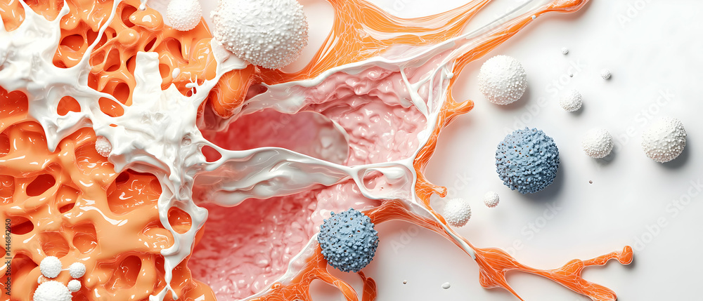 Poster abstract artistic rendering of biological structures possibly depicting cells and tissues. suitable 